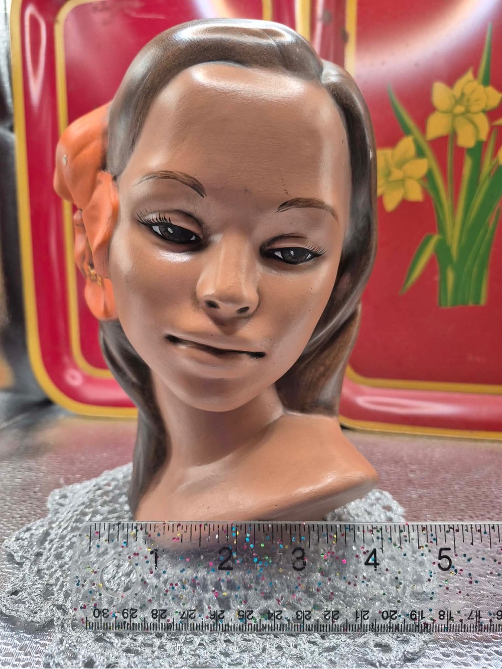 Beautiful Hawaiian Polynesian Hula Woman Statue - Vintage Chalkware Bust MARWAL - Picture 3 of 11